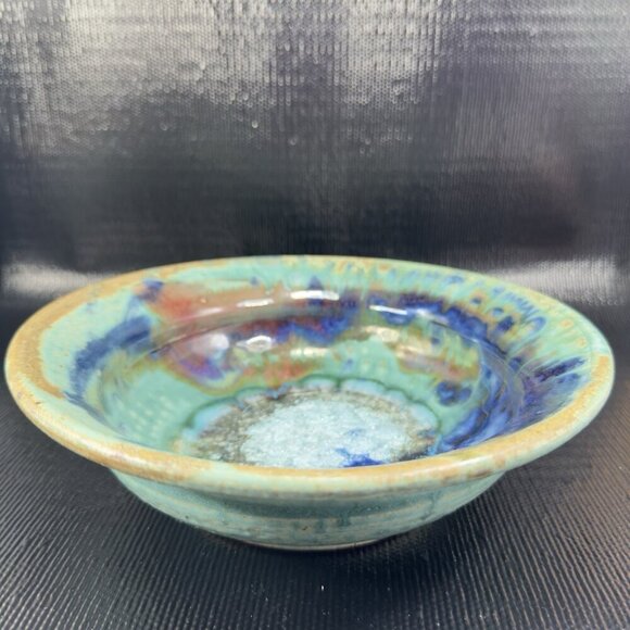 1980s Hand Made Pottery Dish Bowl Large Crystalline Glaze 8inch Recycle Center - Picture 4 of 14